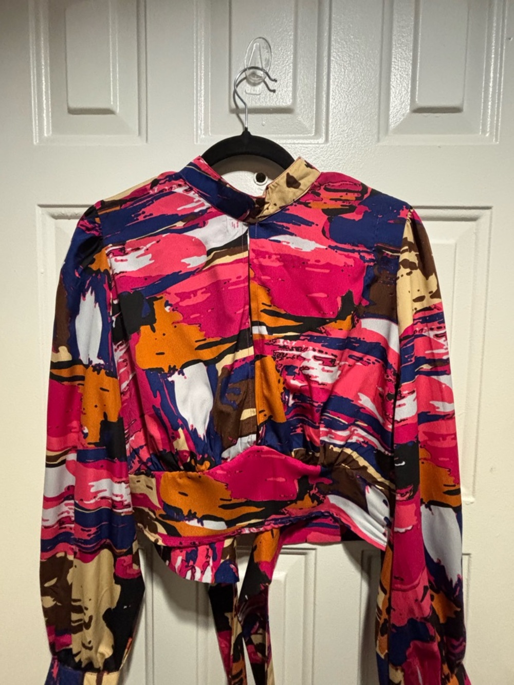 Abstract Multi-Color Long Sleeve Crop Top